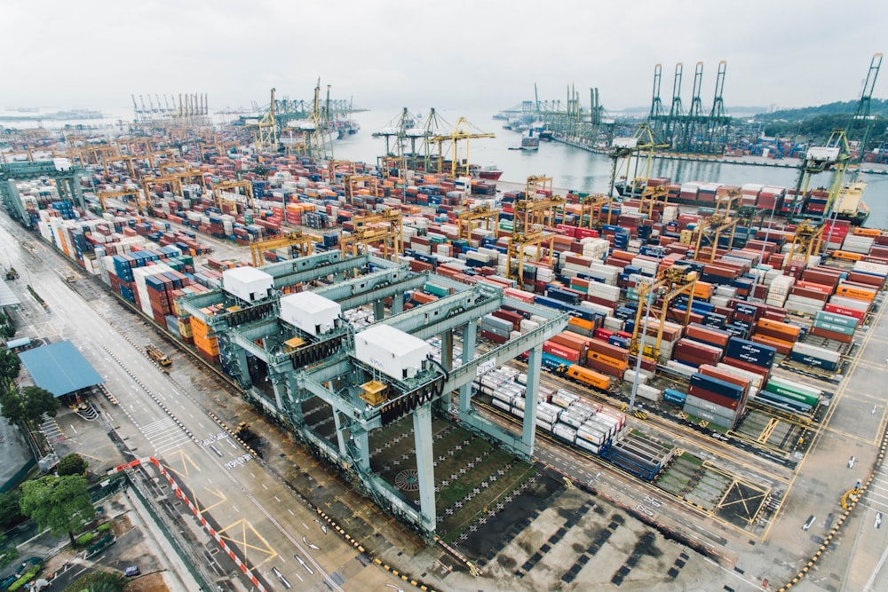 Shipping containers at a busy export port